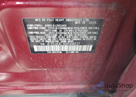 2016 Subaru Forester 2.5I Touring from USA, damaged, VIN JF2SJAXC3GH504437